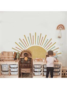 Boho Sun Wall Decal Half Sun Nursery Wall Sticker Waterproof Kids Room